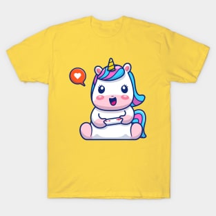 Cute Unicorn Gaming Cartoon T-Shirt